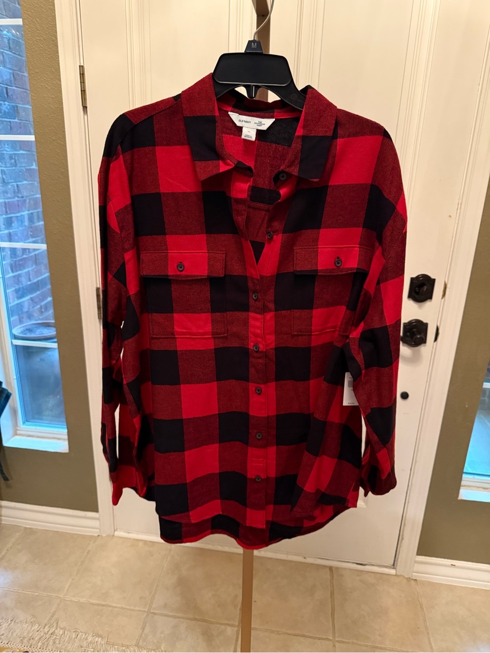 Old Navy Red and Black Plaid Button-Down Shirt